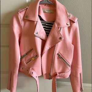 Zara bubblegum pink faux leather Moto jacket